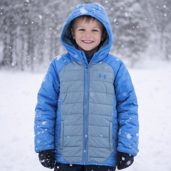 Under Armour Other - Under Armour Blue Hooded Cold Gear Puffer Jacket Sz Youth Large